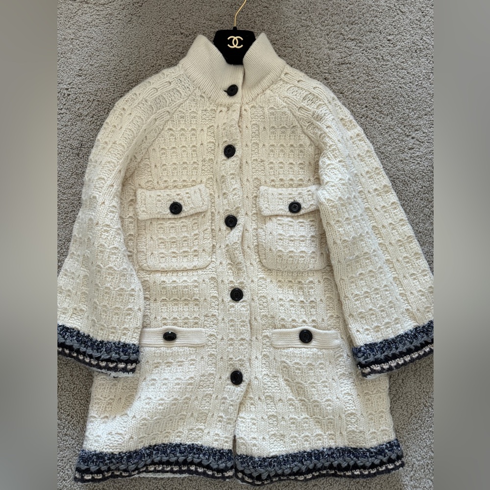 Women's Cream and Black Knit Jacket